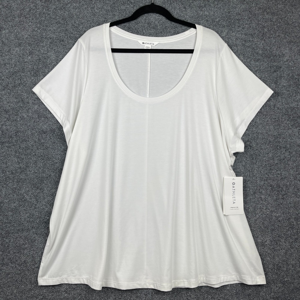Athleta Stratus II Tee Women's 3X White Scoop Neck Short Sleeve T-Shirt NWT